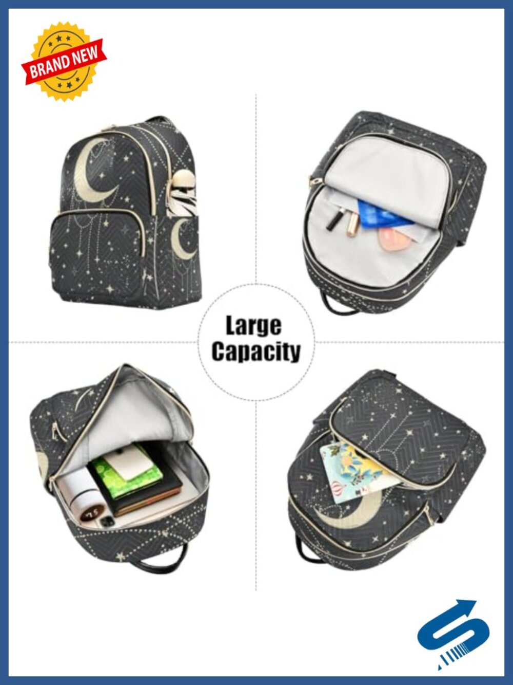 Quilted Water Resistant Polyester Backpack Purse Small Backpack - Picture 4 of 5